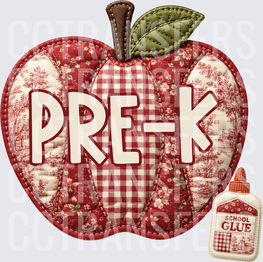Quilted Patchwork Apple PRE-K School Glue (DTF)