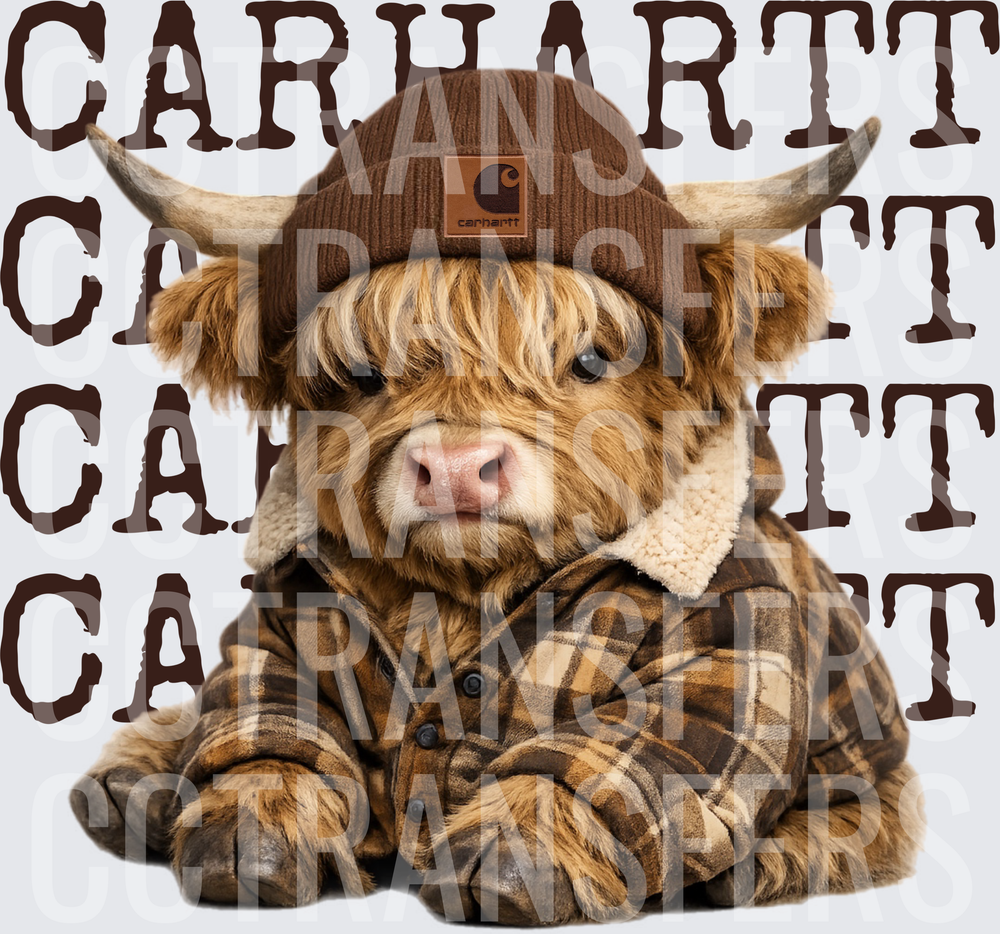 Cute Baby Highland Cow Brown Beanie Plaid Jacket (DTF)