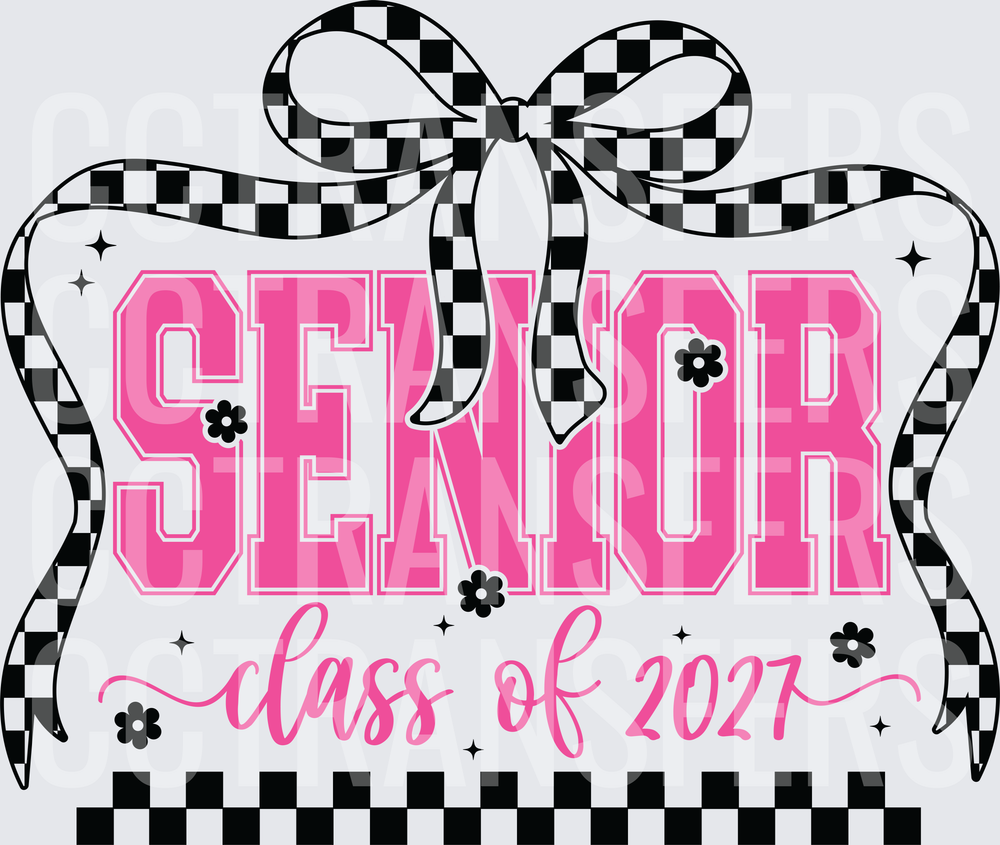 Senior Class of 2027 Pink Checkered Bow Floral (DTF)