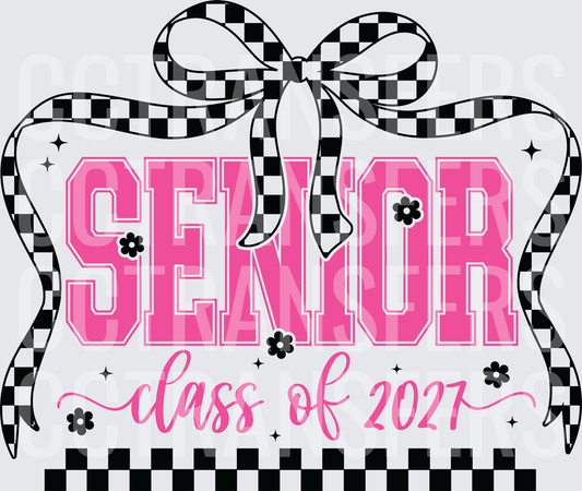 Senior Class of 2027 Pink Checkered Bow Floral (DTF)