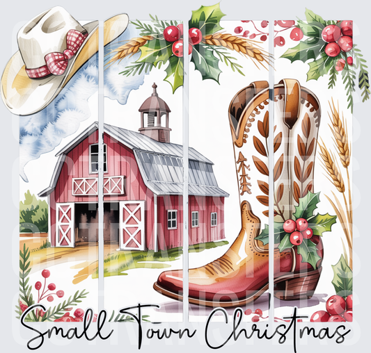 Small Town Christmas Cowboy Boot Barn Holly Watercolor (DTF)
