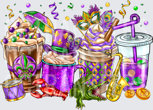 Mardi Gras Festive Drinks Alligator Crawfish Jazz Celebration (DTF)