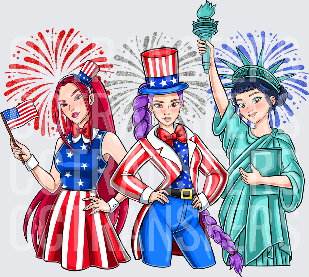 Patriotic Girls Uncle Sam Lady Liberty Fireworks (DTF)