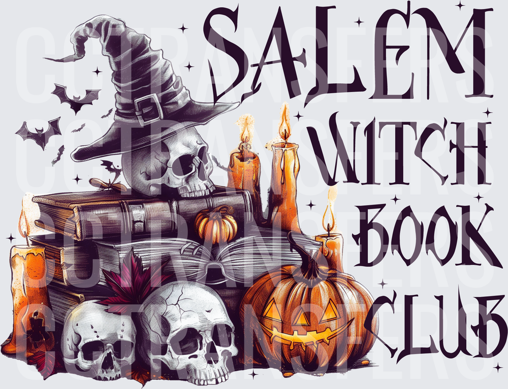 Salem Witch Book Club Halloween Skulls Candles Pumpkin (DTF)