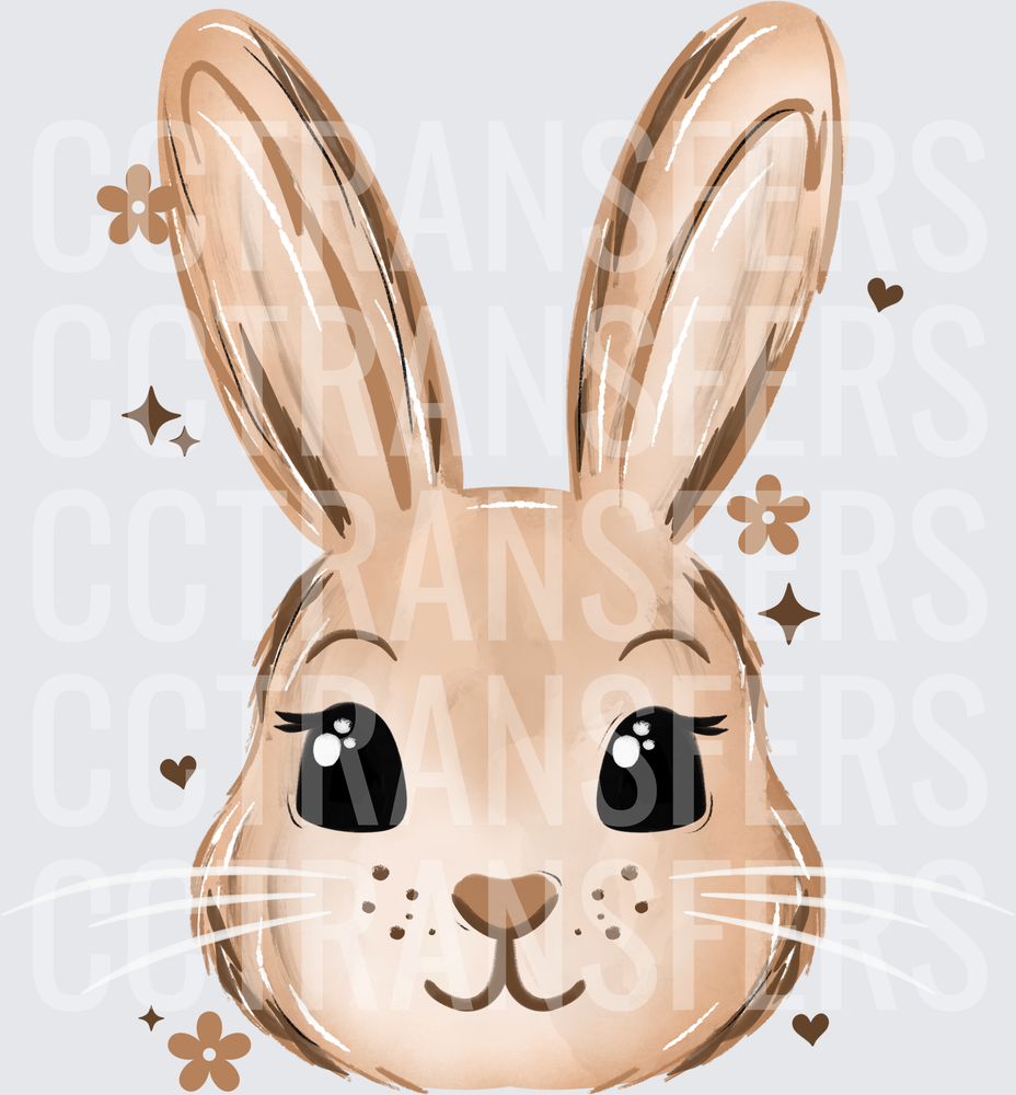 Cute Kawaii Bunny Face with Sparkles and Flowers (DTF)