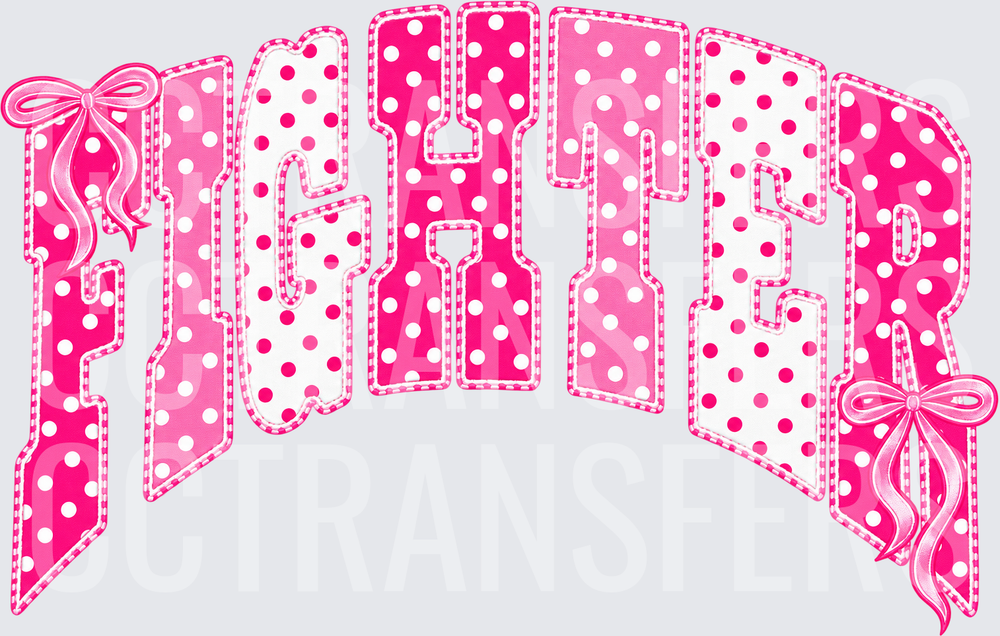 Pink Polka Dot FIGHTER Arched Letters with Bows (DTF)