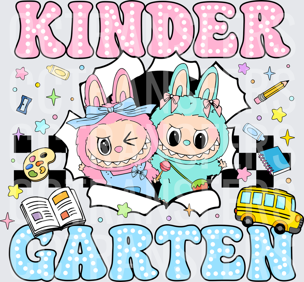 Kindergarten Cute Monster Bunny Characters School Supply (DTF)