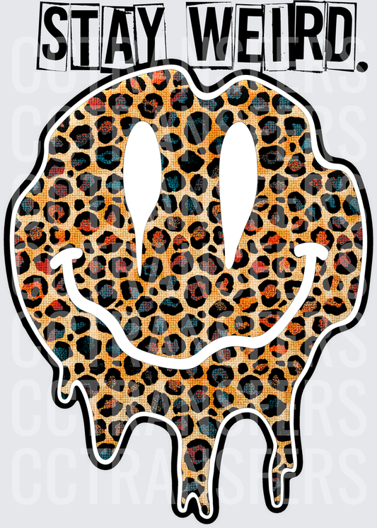 Stay Weird Leopard Print Melting Smiley Face (DTF)