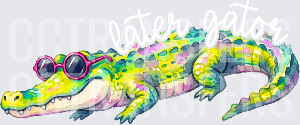 Colorful Watercolor Crocodile Wearing Pink Sunglasses (DTF)