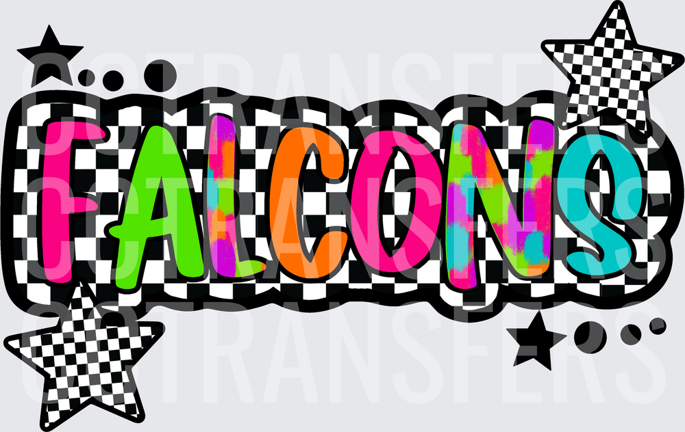 Falcons Checkered Rainbow Bold Lettering Stars (DTF)