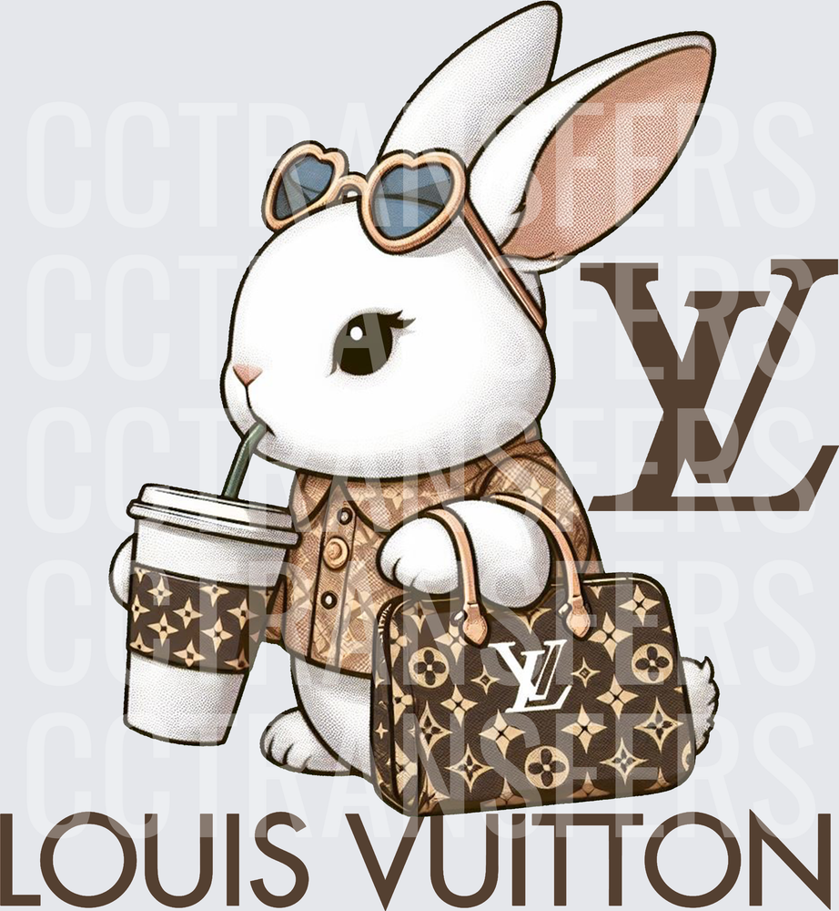 Cute Bunny Designer Monogram Bag Iced Coffee Heart Shades (DTF)