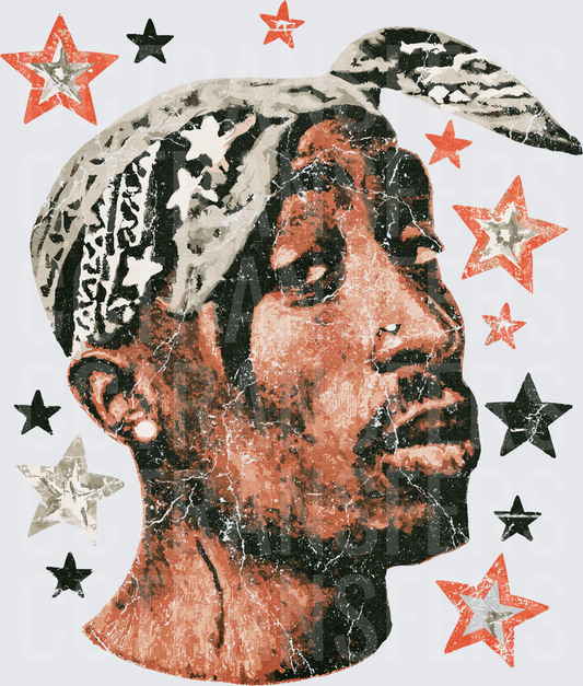 Legendary Rapper Portrait Bandana Stars Grunge Art (DTF)