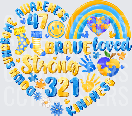 Down Syndrome Awareness 47 321 Brave Strong Loved Kindness (DTF)