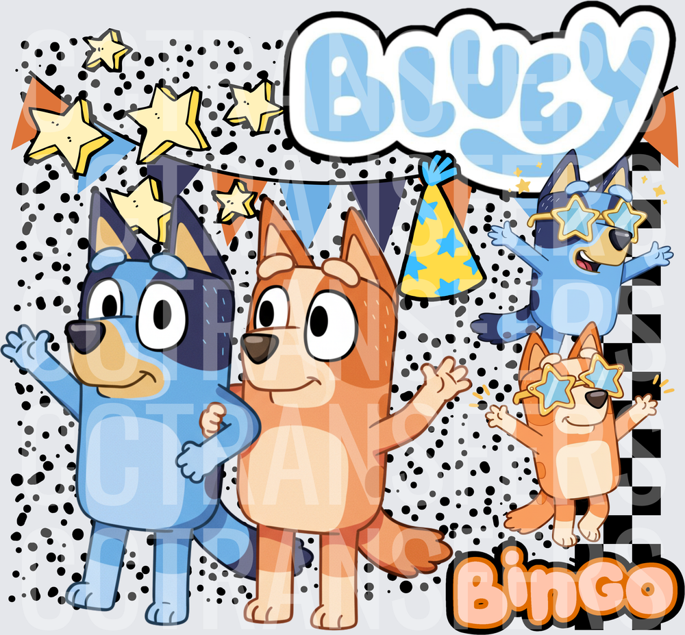 Bluey and Bingo Birthday Party Celebration with Stars DTF