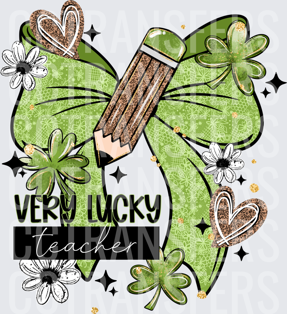 Very Lucky Teacher St. Patrick's Day Bow Pencil (DTF)