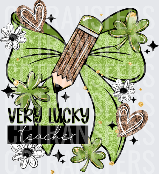 Very Lucky Teacher St. Patrick's Day Bow Pencil (DTF)