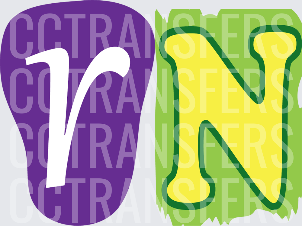 Lowercase r Purple Blob and Bold Yellow N Green Patch (DTF)