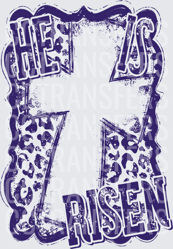 He Is Risen Cross Leopard Print Distressed Purple (DTF)