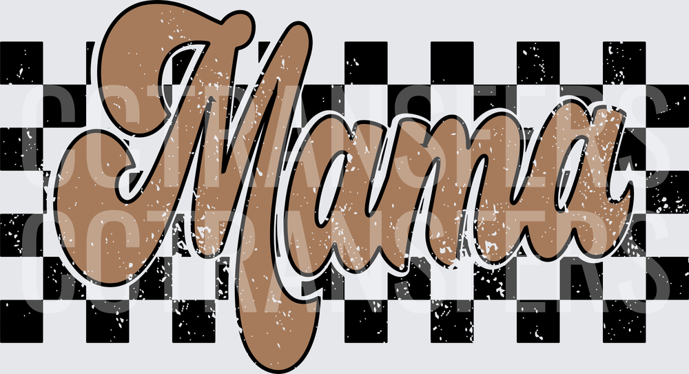 Distressed Mama Retro Script Black Checkered Background (DTF)