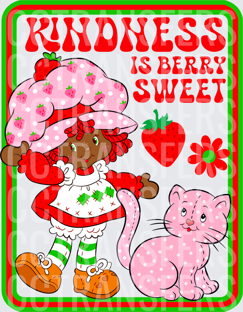 Kindness Is Berry Sweet Cartoon Girl With Pink Cat (DTF)