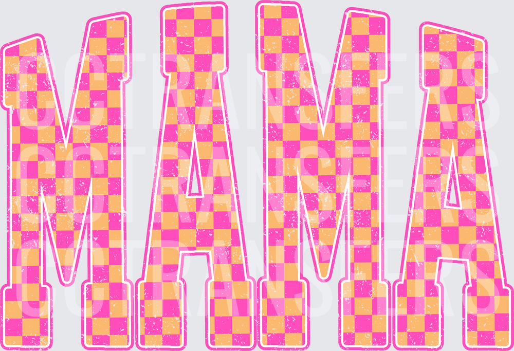 Retro Checkered MAMA Pink Orange Distressed Letters (DTF)