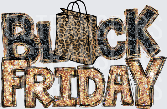 Black Friday Glitter Leopard Shopping Bag (DTF)