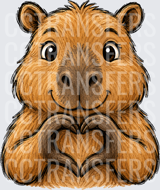 Cute Fluffy Brown Rodent Making Heart Shape With Paws (DTF)