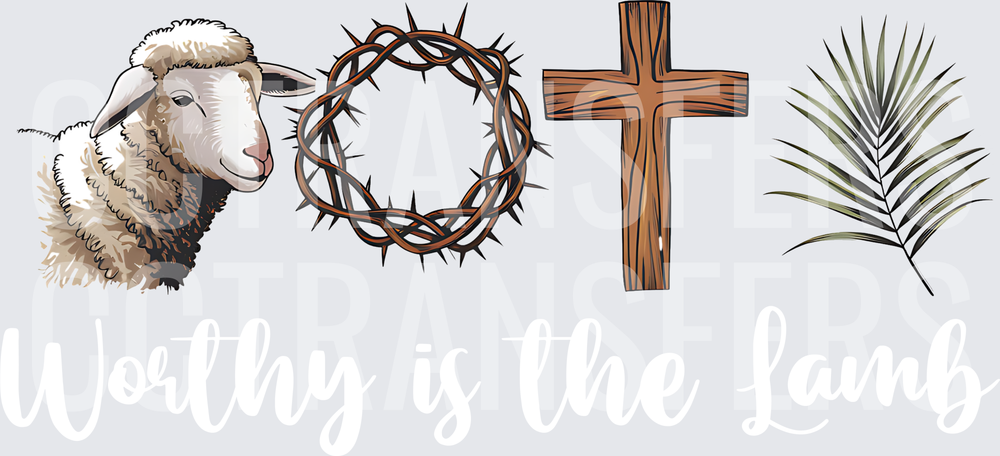 Lamb Crown of Thorns Wooden Cross Palm Branch (DTF)
