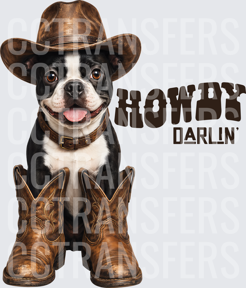 Howdy Darlin' Boston Terrier Cowboy Hat & Boots (DTF)