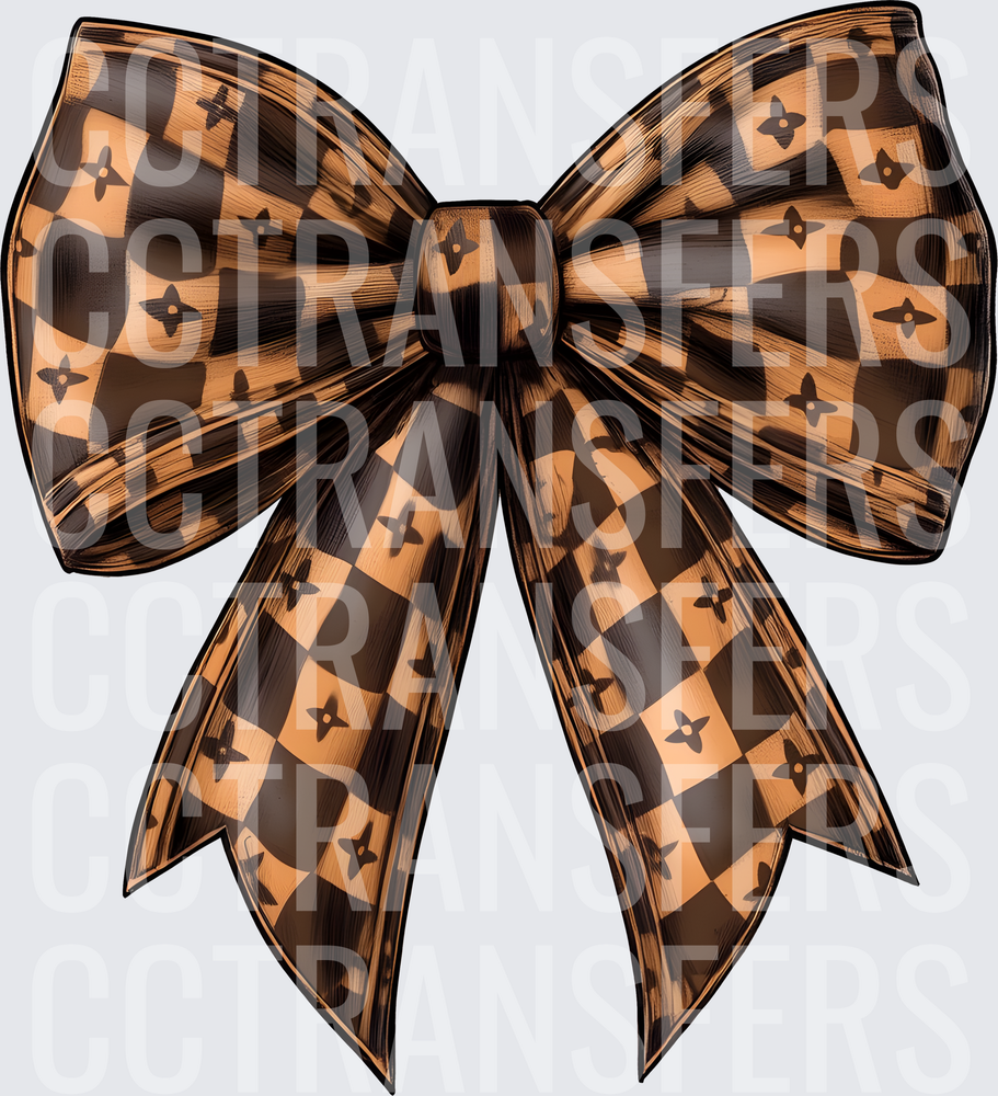 Brown Tan Checkered Monogram Bow (DTF)