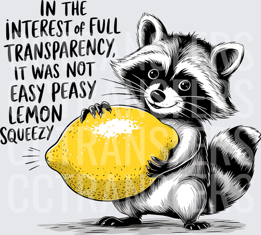 Raccoon Squeezing Lemon Not Easy Peasy Lemon Squeezy (DTF)