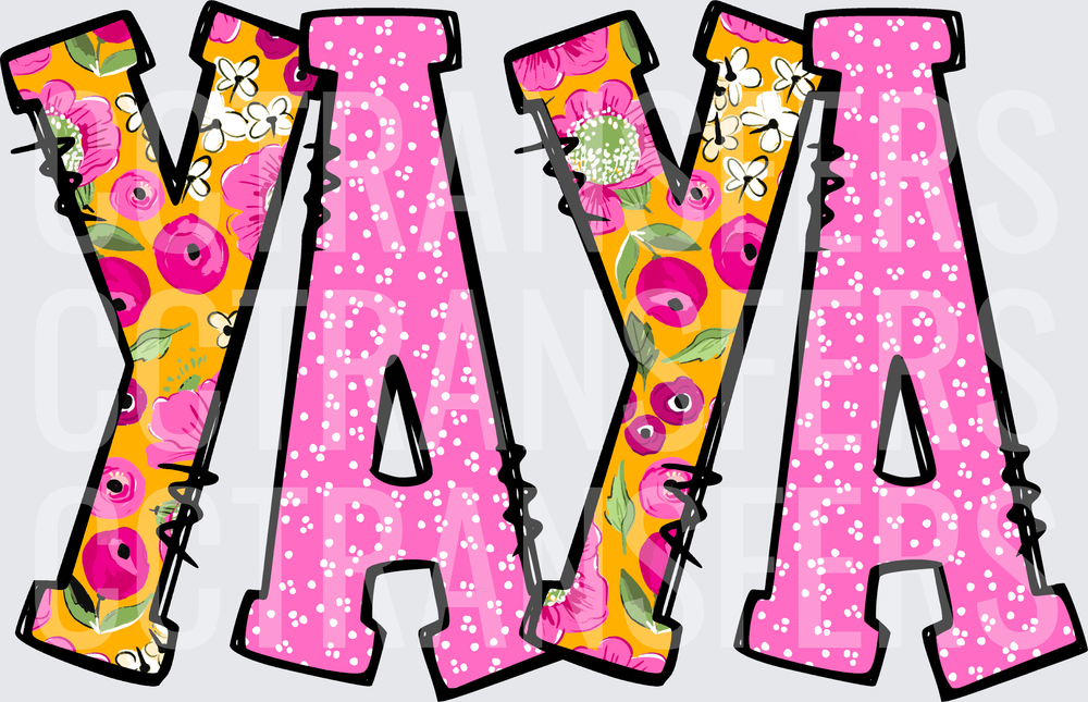 YAYA Floral Pink Glitter Block Letters (DTF)