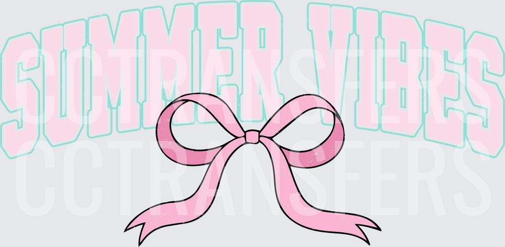 Summer Vibes Arched Varsity Text with Pink Bow (DTF)