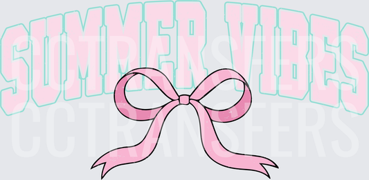 Summer Vibes Arched Varsity Text with Pink Bow (DTF)