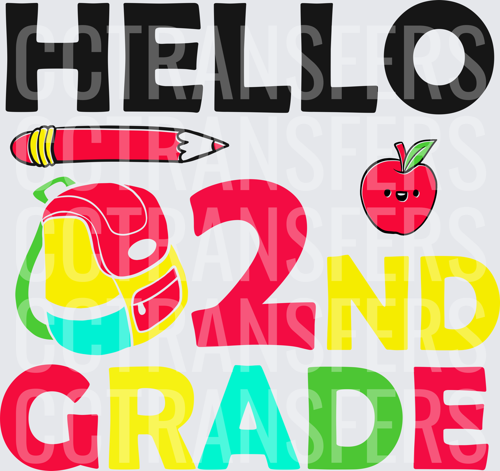 Hello 2nd Grade Back to School Colorful Design (DTF)
