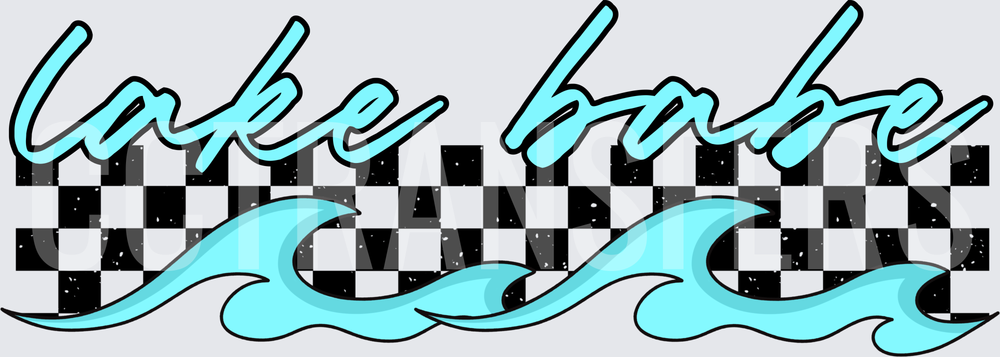 Lake Babe Checkered Wave Script Design (DTF)