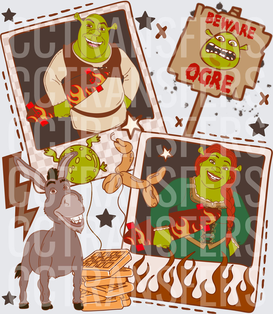 Beware Ogre Green Characters Polaroid Collage Waffles DTF