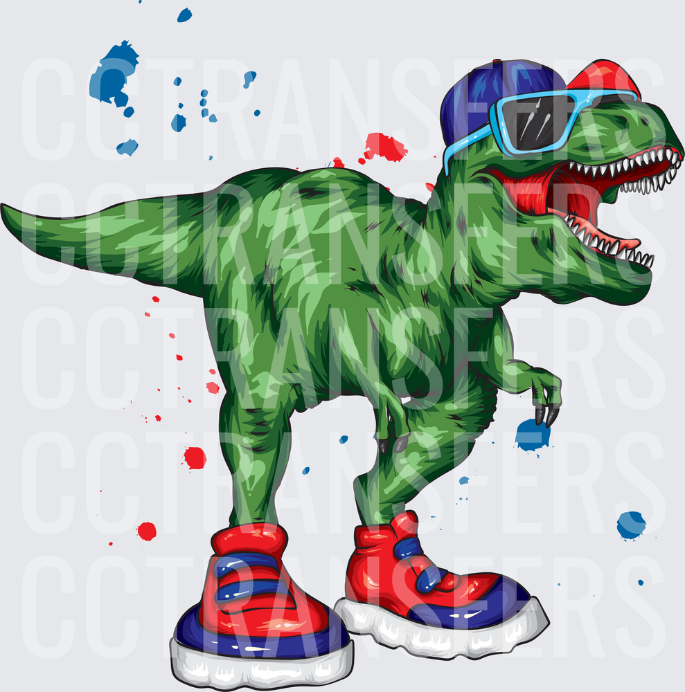 Cool T-Rex Dinosaur Wearing Snapback Sunglasses Sneakers (DTF)