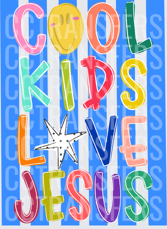 Cool Kids Love Jesus Colorful Striped Smiley Star (DTF)