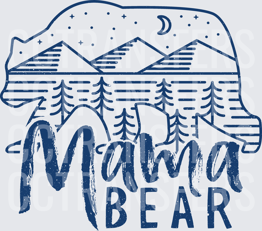 Mama Bear Mountain Forest Night Sky Line Art (DTF)