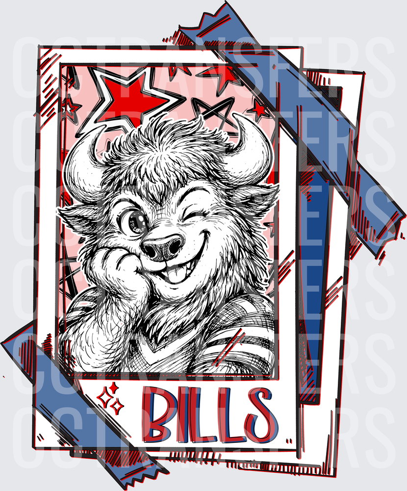 Winking Buffalo Mascot Stars Polaroid Bills (DTF)