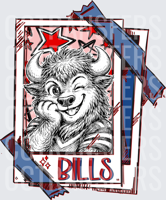 Winking Buffalo Mascot Stars Polaroid Bills (DTF)