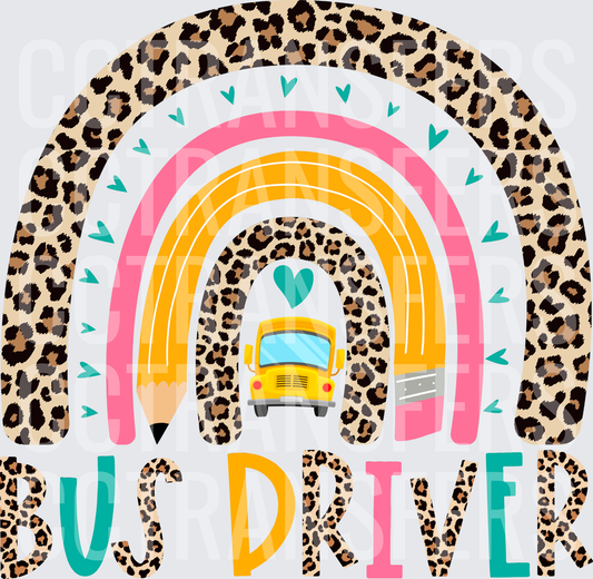 Bus Driver Leopard Rainbow School Bus DTF