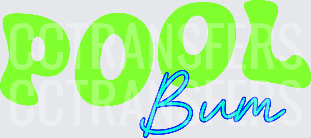 Pool Bum Bold Lime Green and Blue Script Text (DTF)