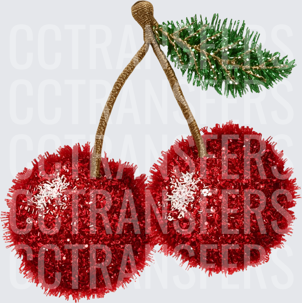 Glitter Tinsel Cherries with Snowflake Detail (DTF)