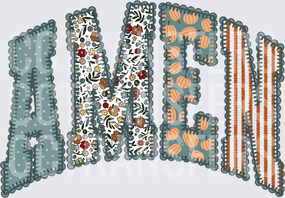 Patchwork AMEN Fall Floral Pumpkin Lace Letters (DTF)