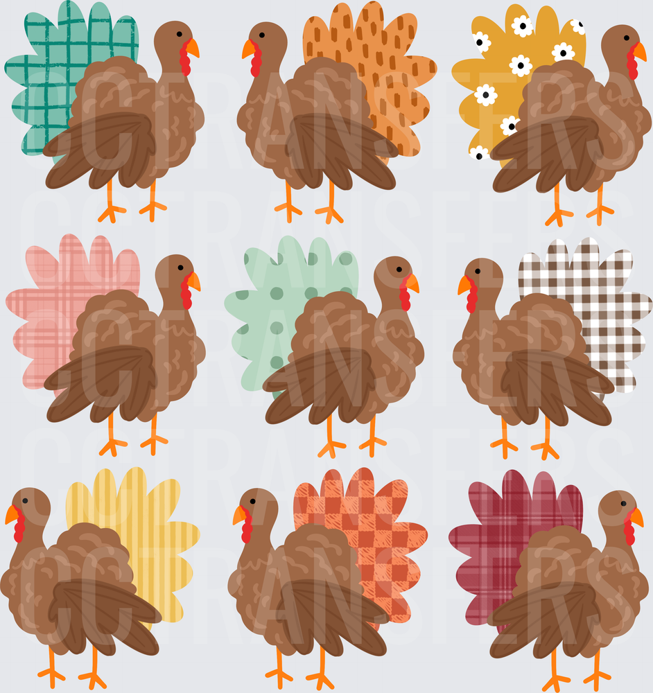 Patterned Thanksgiving Turkey Bundle Set of Nine (DTF)
