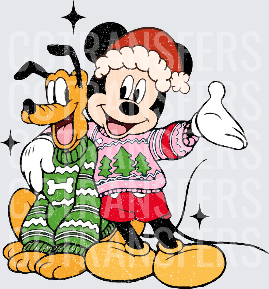 Cartoon Mouse & Dog Pals Festive Ugly Christmas Sweaters (DTF)