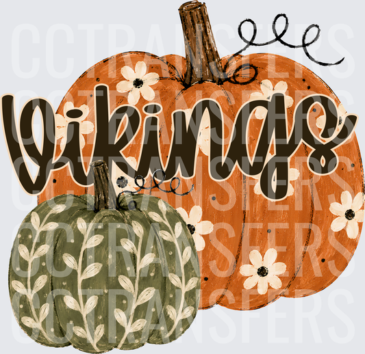 Vikings Fall Floral Pumpkin Duo (DTF)