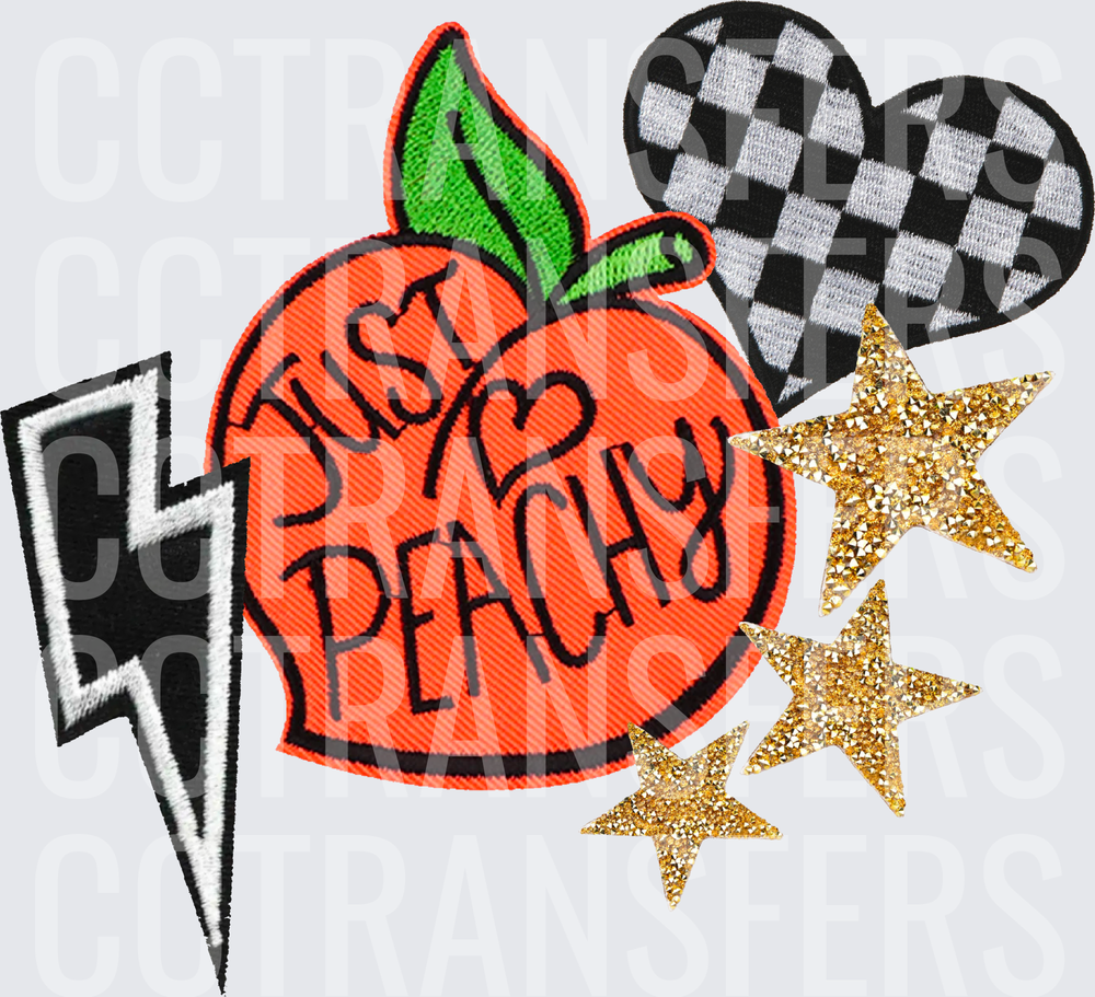 Just Peachy Patch Cluster Lightning Bolt Checkered Heart Stars (DTF)